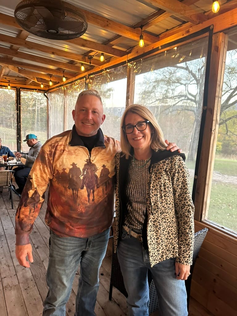 Jeff and Patricia on the screened porch at The Ranch Restaurant at Talimichi.