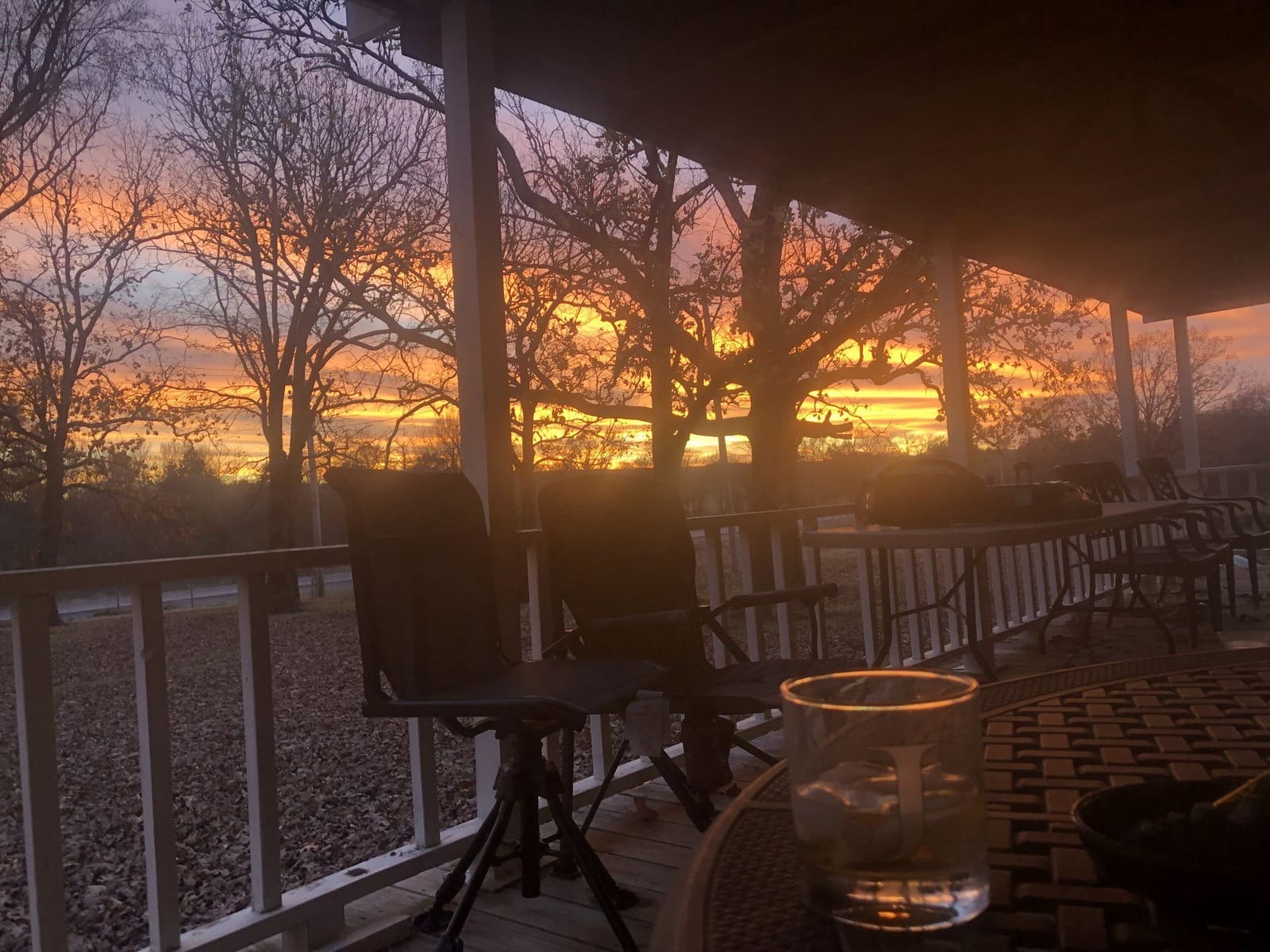The front porch at sunset
