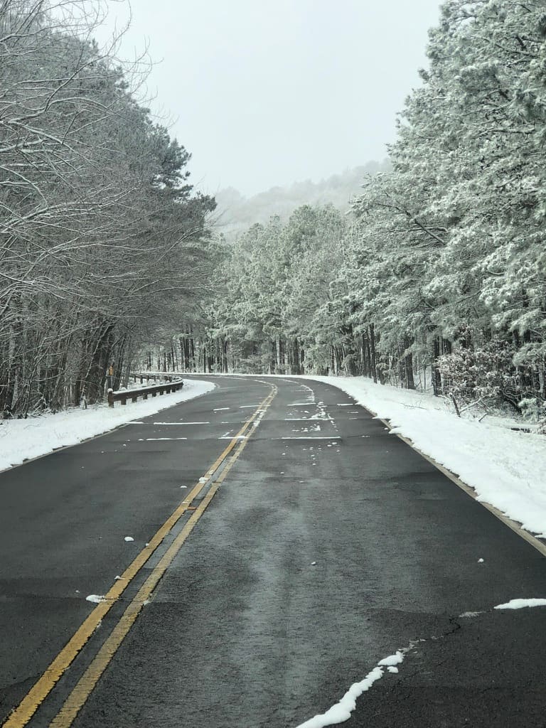 Fresh snow along the Talimena Scenic Highway